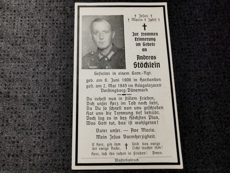 Sterbebild Gefreiter Grenadier Regt. Endkampf Vordingborg Dänemark - www.mmilitaria.com