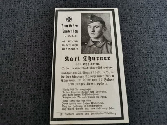 Sterbebild Gefreiter Radfahr-Schwadron schwere Abwehrkämpfe Charkow Ukraine - www.mmilitaria.com