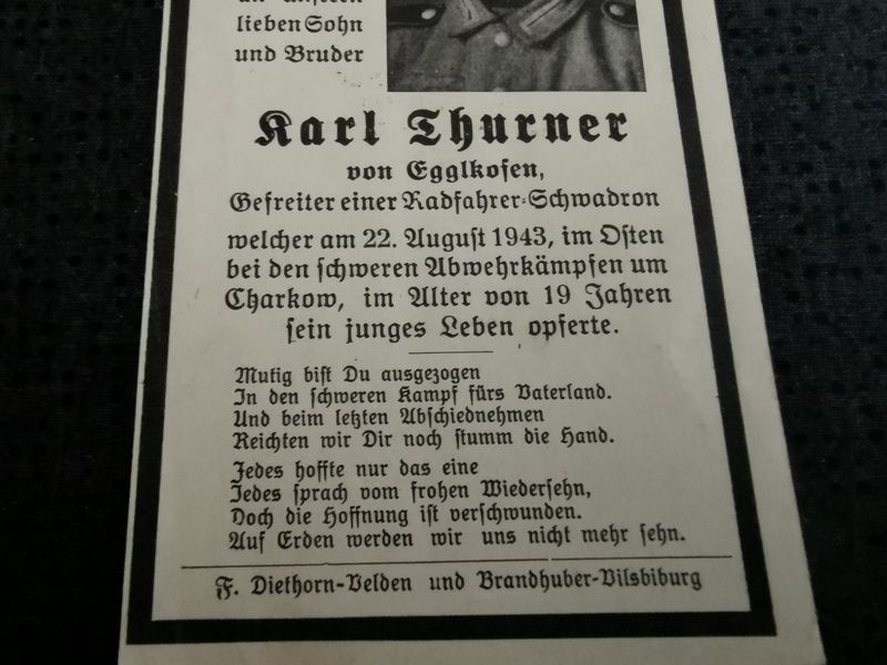 Sterbebild Gefreiter Radfahr-Schwadron schwere Abwehrkämpfe Charkow Ukraine - www.mmilitaria.com