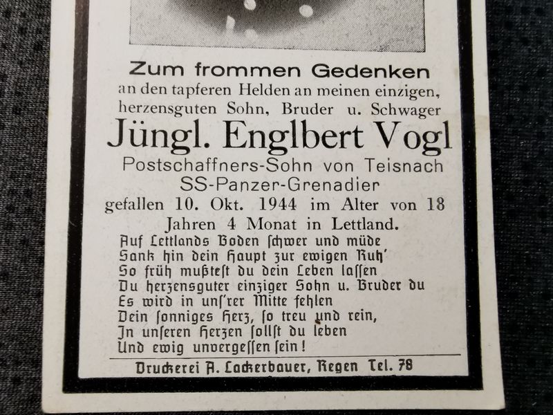 Sterbebild SS-Panzer Grenadier 18 Jahre Upesmuiza Saldus Lettland - www.mmilitaria.com