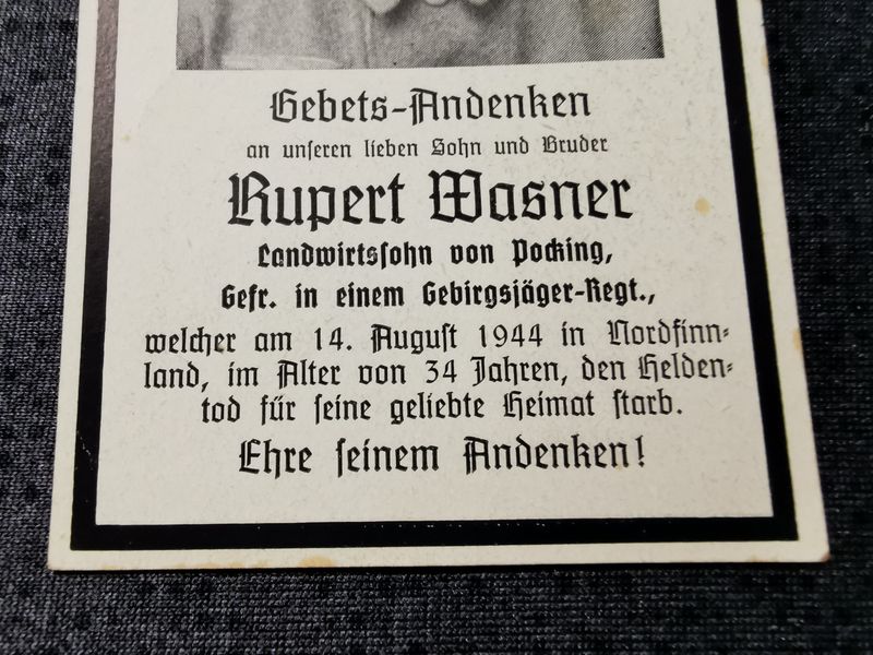 Sterbebild Gefreiter Pocking Gebirgsjäger Regt. Nordfront Rovaniemi-Norvajaervi Finnland - www.mmilitaria.com