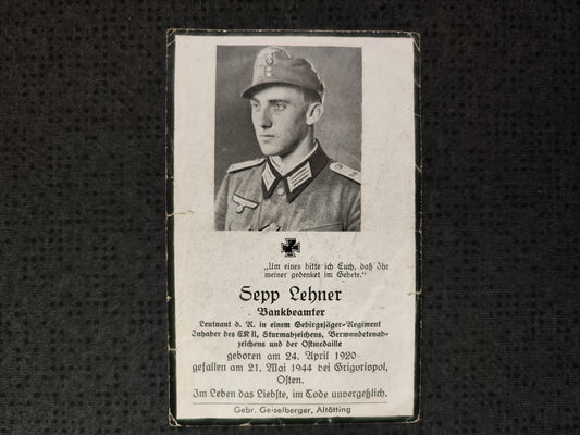 Sterbebild Leutnant d.R. Egglham Gebirgsjäger Regt. EK II ISA VWA Grigoriopol Chisinau Moldawien