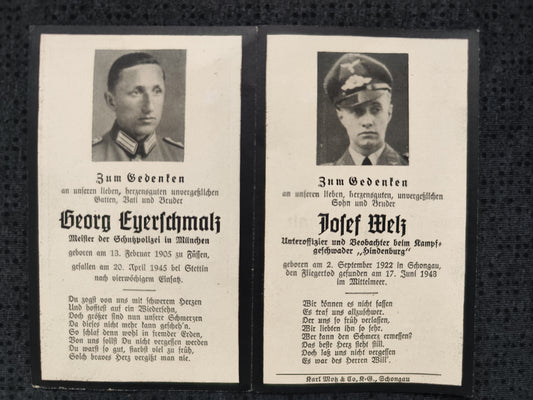 Sterbebild Doppelkarte Schutzpolizei Endkampf Stettin Oderfront Unteroffizier Kampfgeschwader 1 "Hindenburg" Mittelmeer Italien