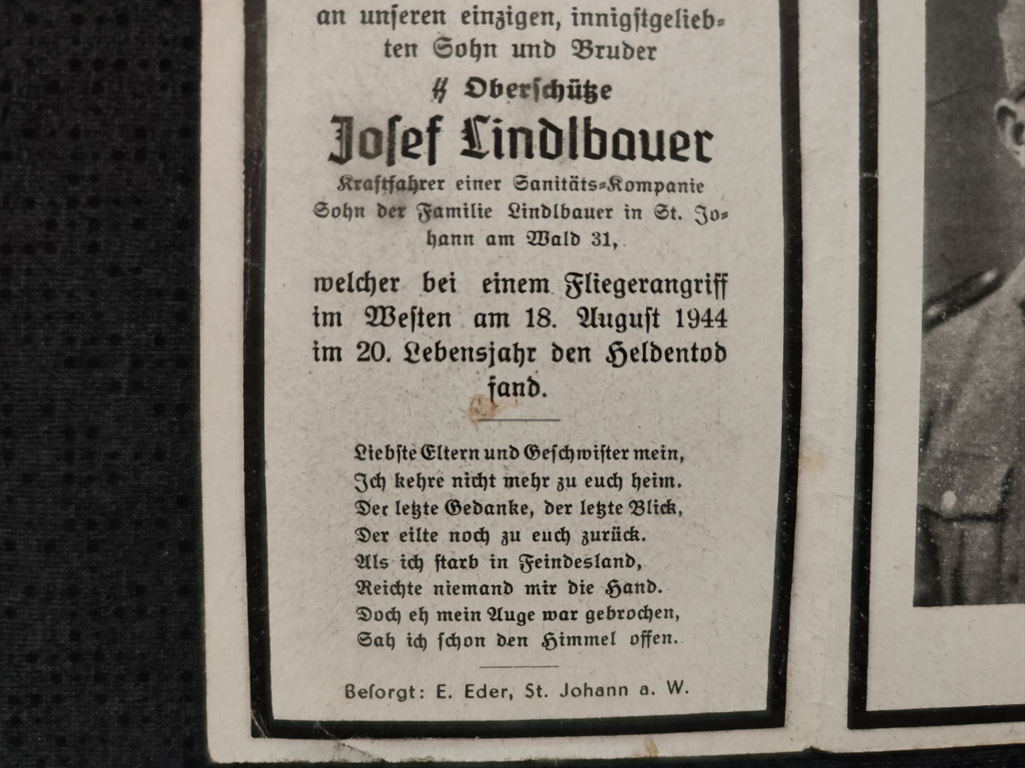 Sterbebild SS-Oberscharführer Fliegerangriff Chateau Mecerais bei Pontchardon Normandie  St. Desir-de-Lisieux Frankreich