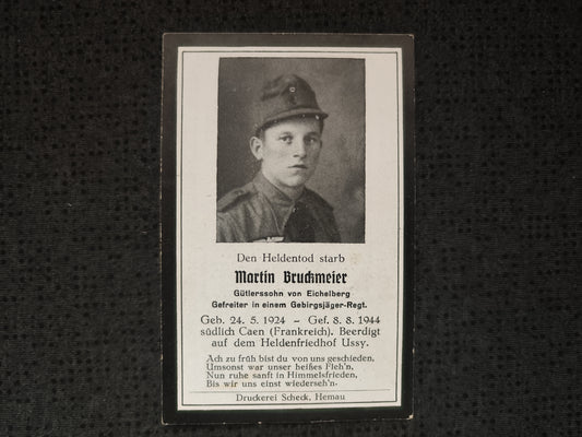 Sterbebild Gefreiter Eichelberg Gebirgsjäger Regt. Normandie Caen Ussy La Cambe Frankreich