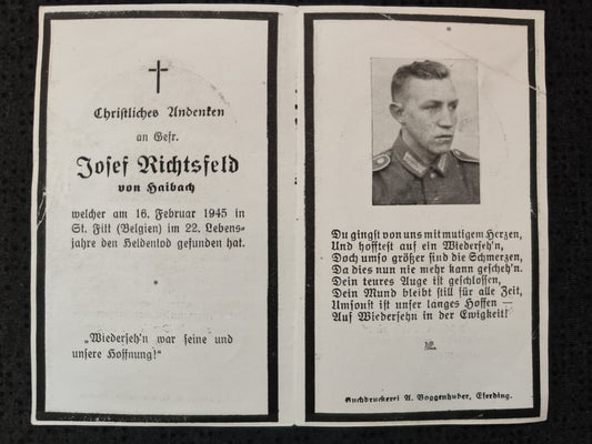 Sterbebild Gefreiter Haibach Endkampf St. Vith Recogne-Bastogne Belgien