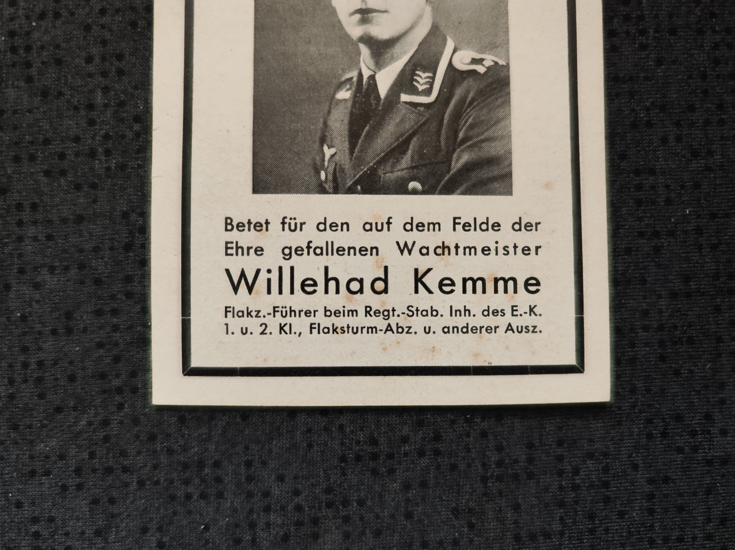 Sterbebild Wachtmeister Dinklage Flakzugführer Regt.-Stab Flaksturm Abz. Normandie Dreux Champigny-St.André Frankreich