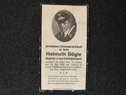 Sterbebild Obergefreiter Freising Fallschirmjäger Regt. Sturmabteilung Koch d. Flg. Div. 7 Fort Eben Emael Lüttich Belgien