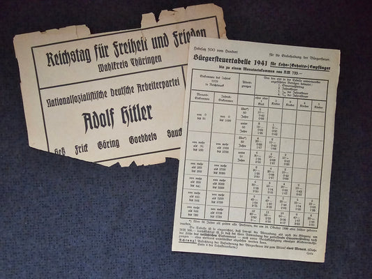 Wahlzettel Wahlkreis Thüringen 30erJahre & Bürgersteuertabelle 1941 Reichsmark