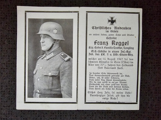 Sterbebild Gefreiter MG Schütze Waging 11. Komp. Inf. Regt. 19 ISA Silber Sern Russland