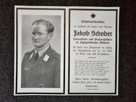 Sterbebild Unteroffizier Aschau 9. Staffel Jagdgeschwader "Mölders" 9/JG-51 Tharau Königsberg