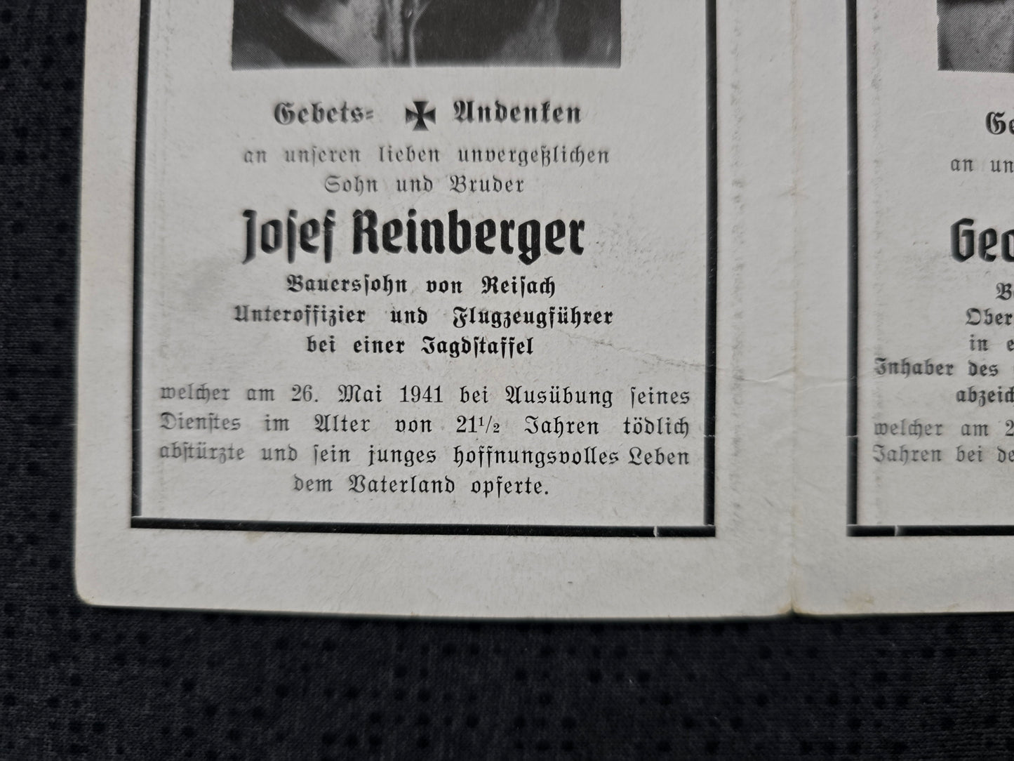 Sterbebild Brüder Unteroffizier Reisach 3. Staffel Jagdflieger Schule 1 Frankfurt Obergefreiter Artillerie Regt. Bobruisk Weissrussland