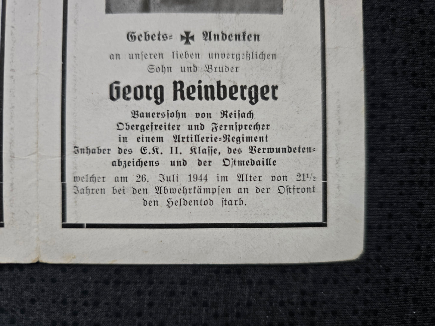 Sterbebild Brüder Unteroffizier Reisach 3. Staffel Jagdflieger Schule 1 Frankfurt Obergefreiter Artillerie Regt. Bobruisk Weissrussland