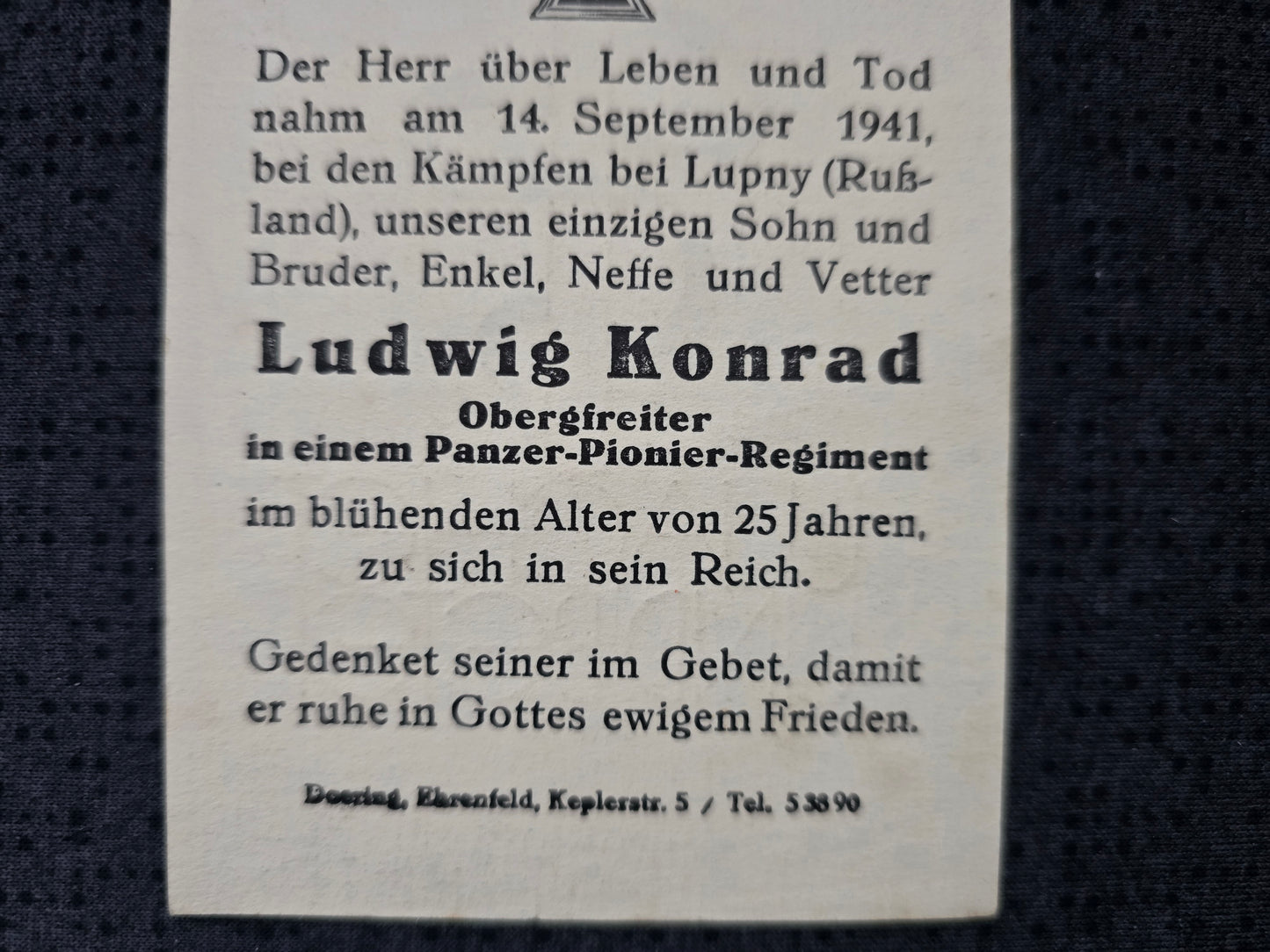 Sterbebild Obergefreiter Köln 3. Panzer Pionier Btl. 16 Lubny Charkiw Ukraine