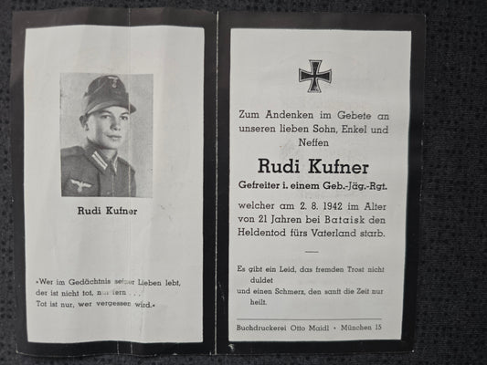 Sterbebild Gefreiter München 12. Komp. Geb. Jäger Regiment 13 Bataisk Rostow Russland