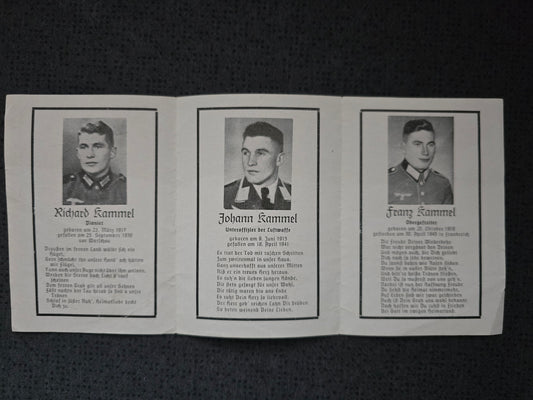 Sterbebild 3 Brüder Pionier 2. Komp. Pion. Btl. 10 Warschau 1939 Bordfunker Jagdfliegerschule Obergefreiter Frankreich