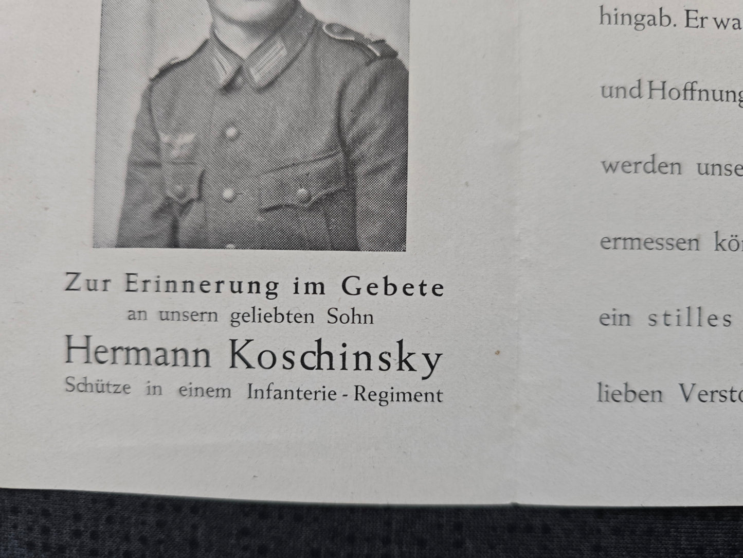 Sterbebild Schütze Düsseldorf Infanterie Regt. Koslowo Korpowo Russland