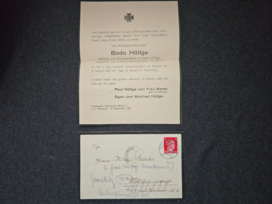 Sterbebild Trauerbrief Gefreiter OA Wiesbaden 10. Komp. Inf. Regt. 549 Rshew Krasnoje Russland