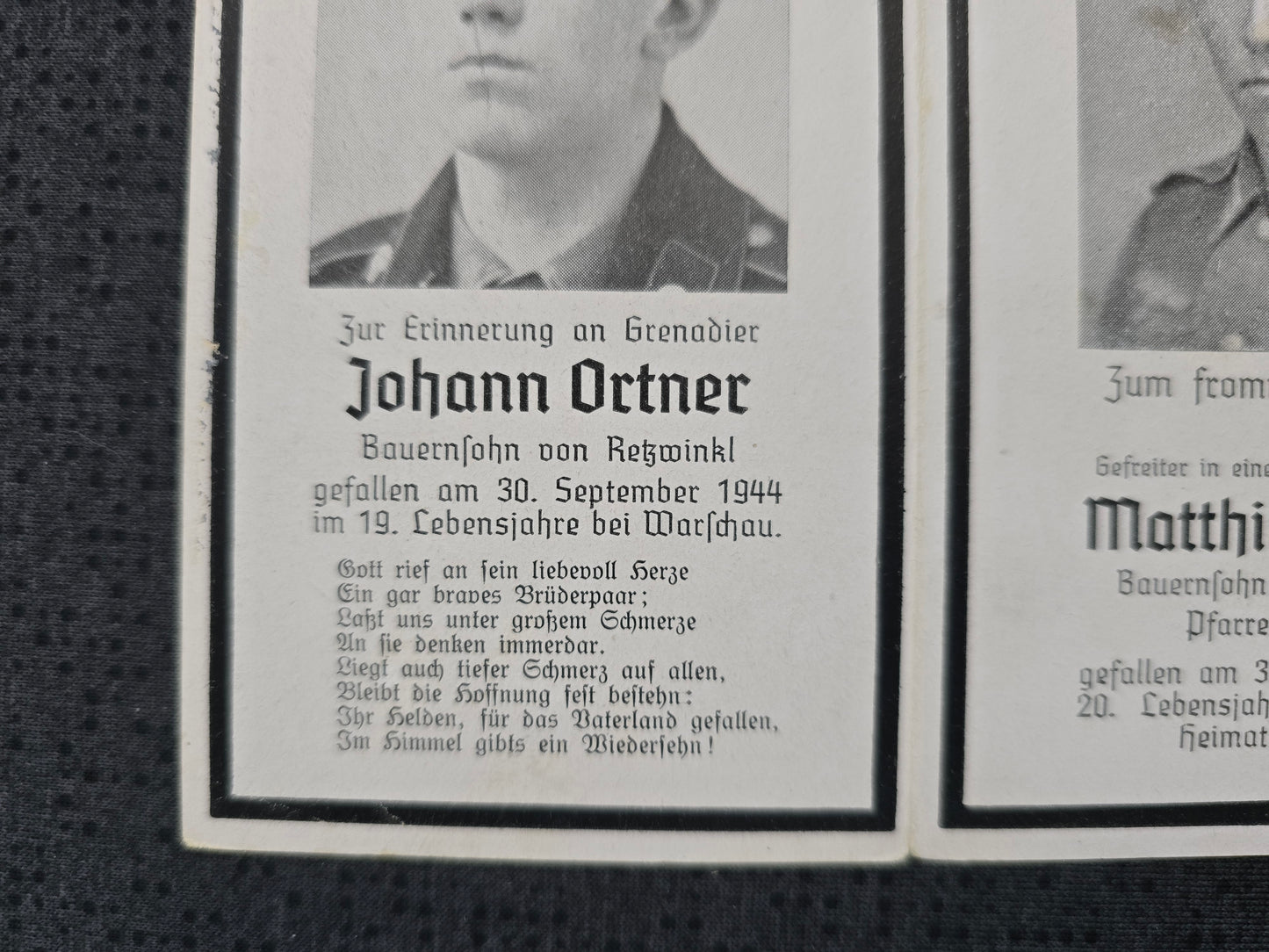 Sterbebild Brüder Esternberg Grenadier Panzer Abt. Warschau Polen Gefreiter 5. Gren Regt. 1059 Empoli Italien