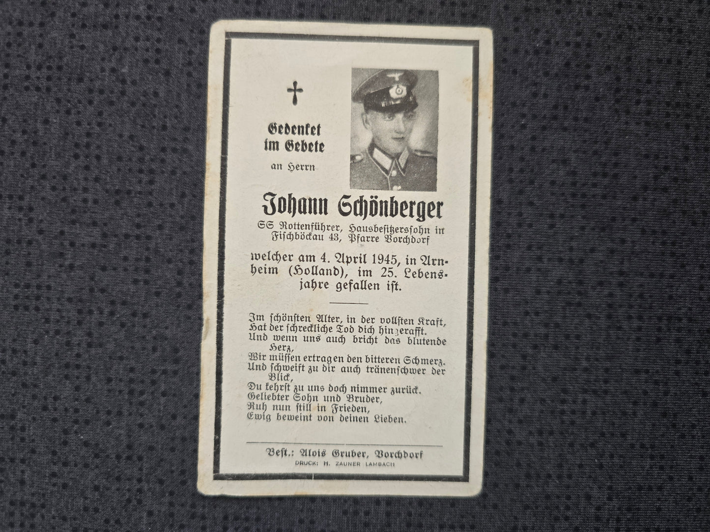 Sterbebild SS-Rottenführer Borchdorf Endkampf Arnheim Ysselsteyn Holland