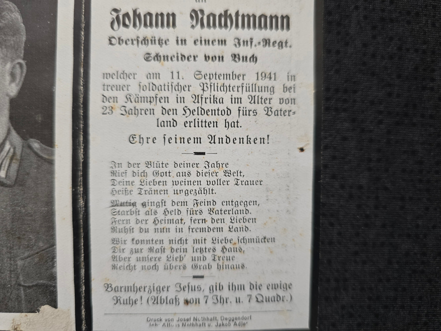 Sterbebild Oberschütze Deggendorf Komp. für Wasserversorgung 659 Derna Tobruk Libyen Afrika