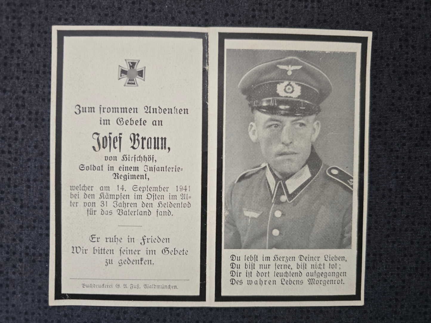 Sterbebild Schütze Hirschhöf 9. Komp. Inf. Regt. 481 Russland