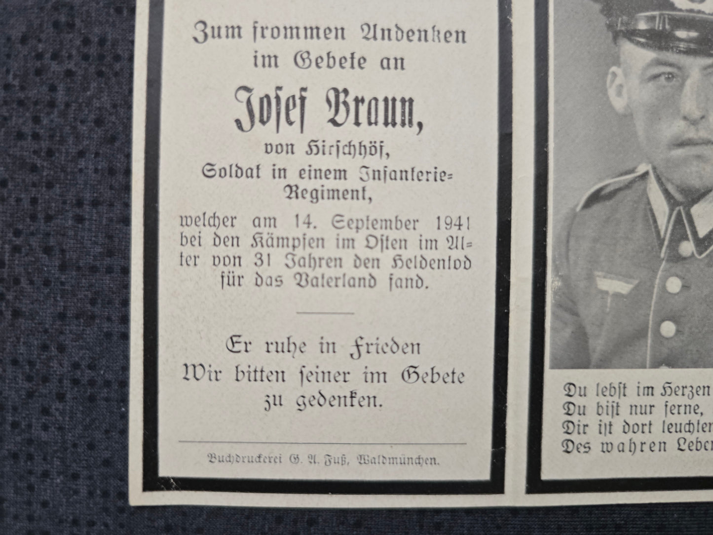 Sterbebild Schütze Hirschhöf 9. Komp. Inf. Regt. 481 Russland