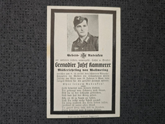 Sterbebild Grenadier Matzing 18 Jahre Westen Schophoven Jülich Deutschland