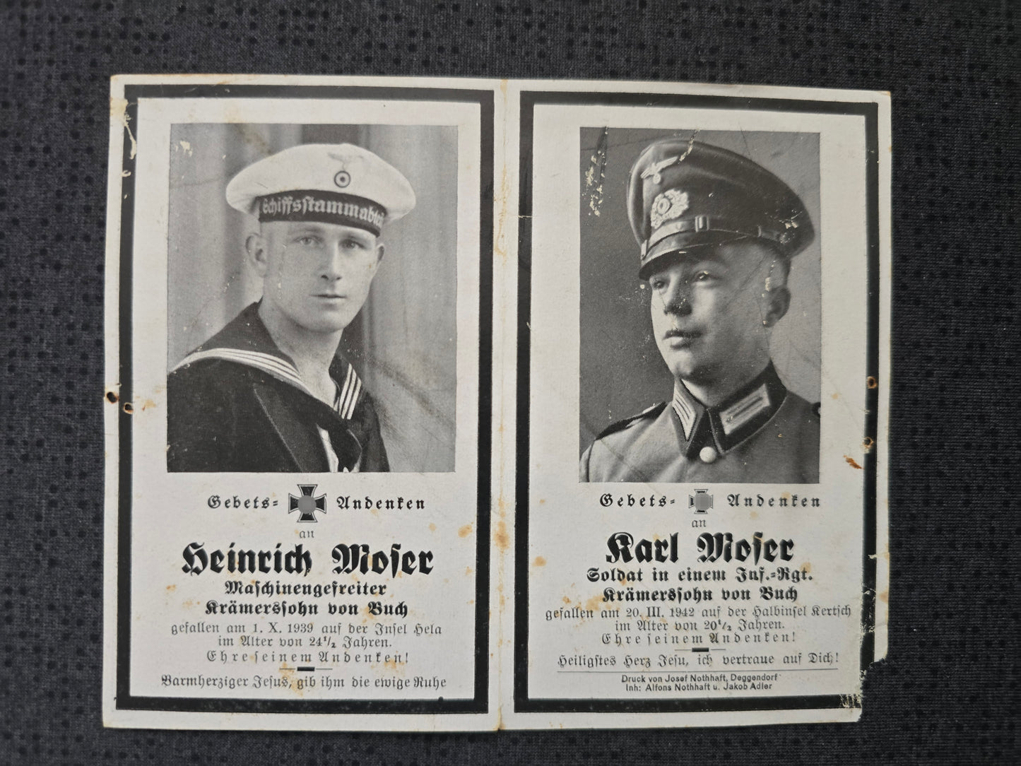 Sterbebild Brüder Schwarzach Maschinengefreiter Minensuchboot M 85 1939 Insel Hela Polen Schütze 13. Komp. Inf. Regt. 42 Ukraine