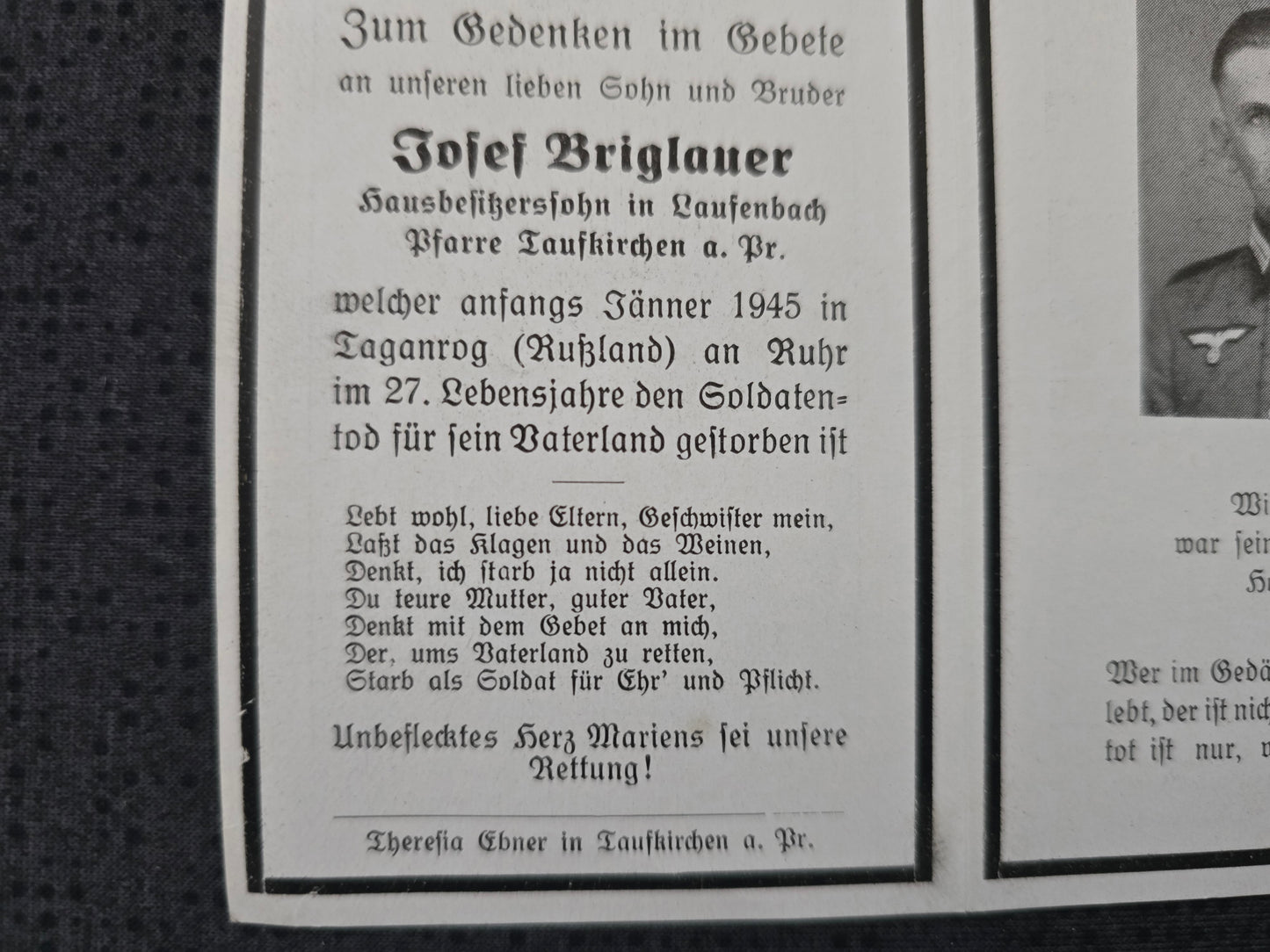 Sterbebild Gefreiter Laufenbach Endkampf Taganrog Kaukasus Russland