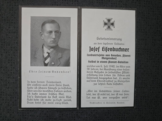 Sterbebild Pionier Malgersdorf 4. Komp. Pio. Btl. 750 Westfront Gleiszellen Deutschland