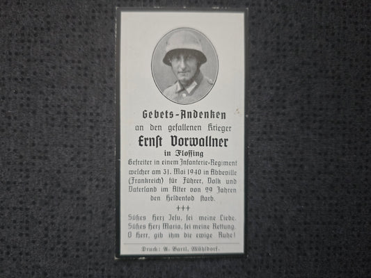 Sterbebild Gefreiter Erharting 13. Komp. Inf. Regt. 179 Lamotte-Buleux Abbeville Frankreich