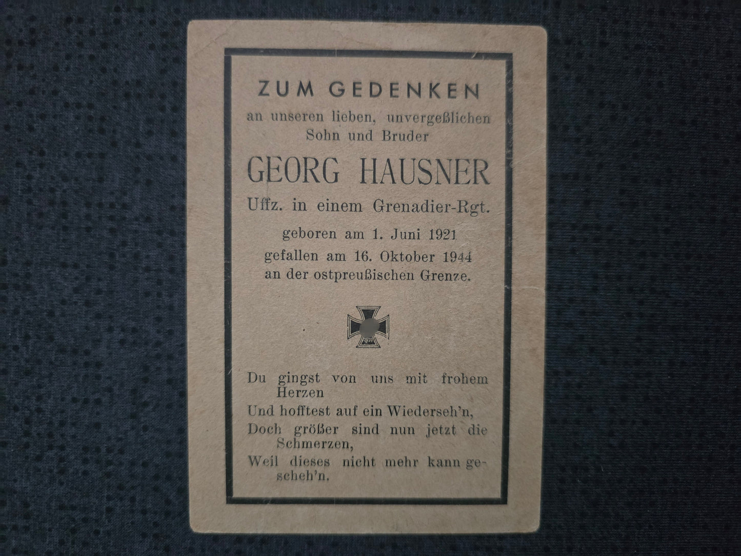 Sterbebild Unteroffizier Weiden 4. Gren. Regt. 1097 Ostpreußen Kumeziai Litauen