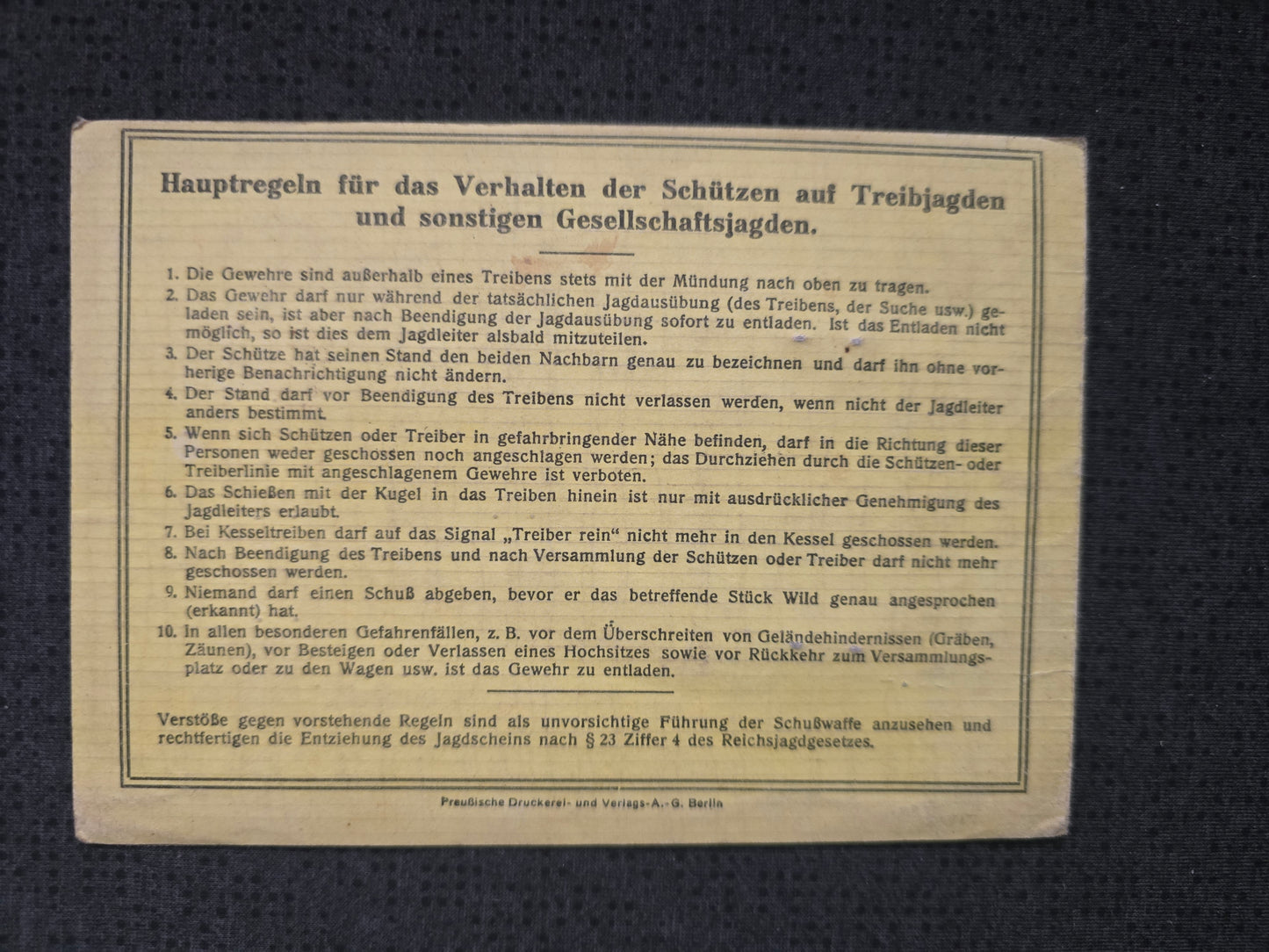 Inländer Jahresjagdschein von 1944 Jagdkreis Hannover