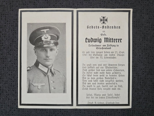 Sterbebild Gefreiter Altötting 9. Komp. Inf. Regt. 436 Dnepr-Ufer Russland