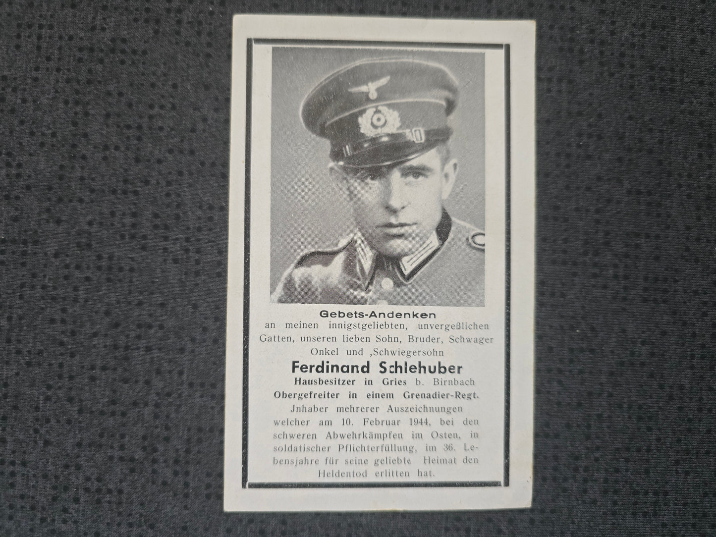 Sterbebild Obergefreiter Asenham 6. Komp. Gren. Regt. 55 Michailowka Ukraine