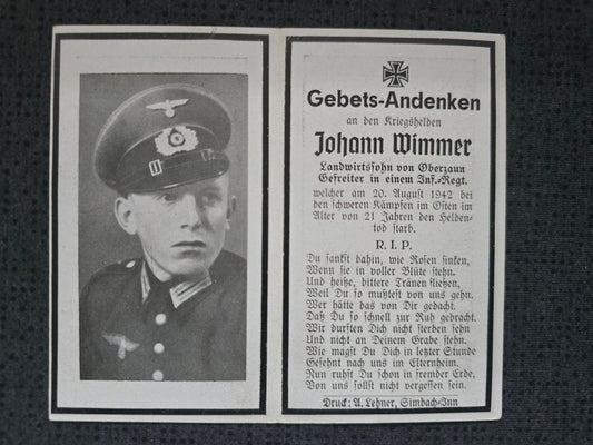 Sterbebild Gefreiter Oberzaun 11. Komp. Inf. Regt. 488 Michailowka Russland