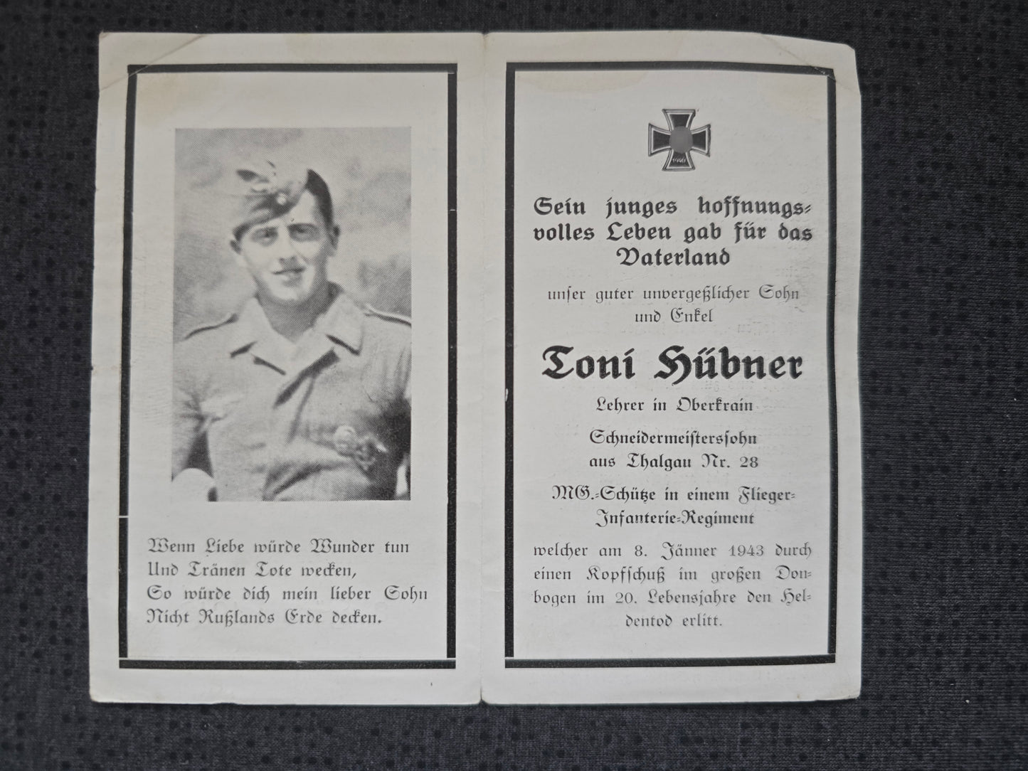 Sterbebild MG-Schütze Voigtsbach Flieger-Infanterie Regt. Ssofrankowo Russland