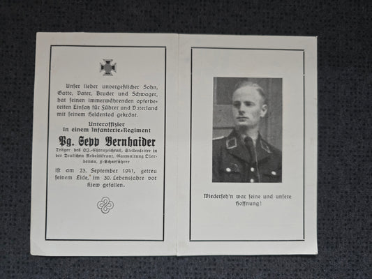 Sterbebild SS-Scharführer Schwarzenberg 3. Komp. Inf. Regt. 130 HJ-Ehrenzeichen Perejaslawskaja Ukraine