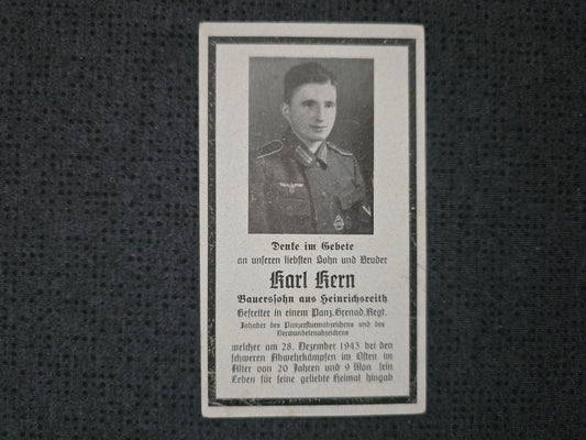 Sterbebild Gefreiter Heinrichsreith Panzer-Grenadier Regt. PSA Osten