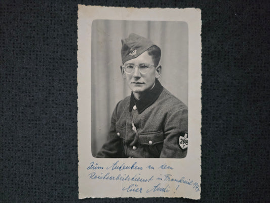 Foto Ansichtskarte Portrait Reichsarbeitsdienst RAD Arbeitsmann Frankreich