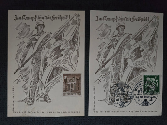 2 x Propagandapostkarte 1941 "Im Kampf um die Freiheit"