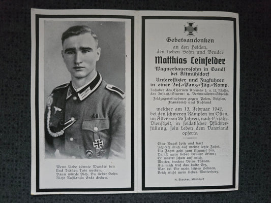 Sterbebild Unteroffizier Altmühldorf Zugführer 3. Komp. Inf. Regt. 61 EK I & II Wassilki Russland