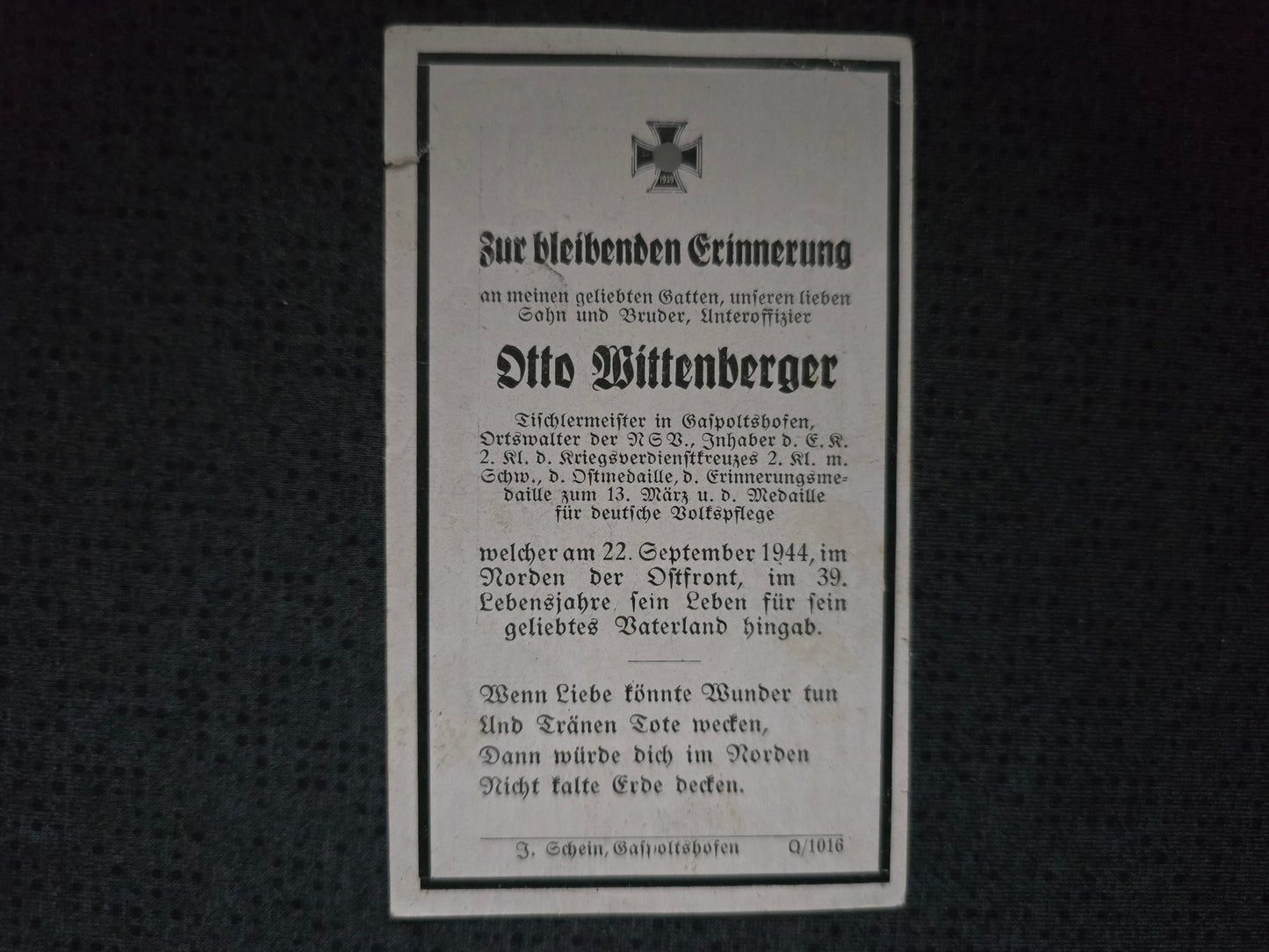 Sterbebild Ortsverwalter RGV Erinnerungsmedaille Medaille für Deutsche Volkspflege Hoher Norden