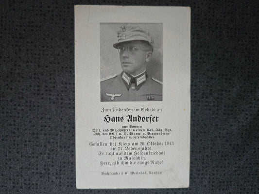 Sterbebild Oberleutnant Sonnen Bataillonsführer Gebirgsjäger Regt. EK I&II Kretaband Maloshin Weissrussland