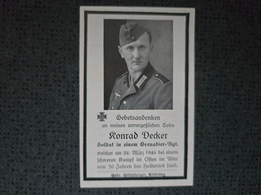 Sterbebild Schütze Grenadier Regt. Osten