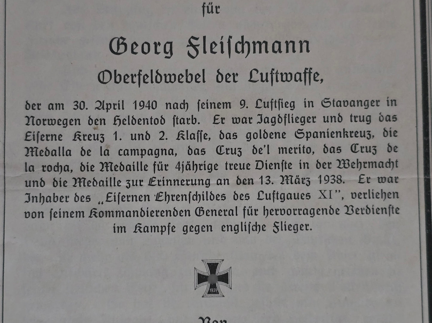 Gedenkrede Oberfeldwebel Wörth an der Donau Pilot 3./ZG-76 9. Luftsieg Luftgau XI Kampf gegen England Stavanger Norwegen Hohe Auszeichnungen siehe Details