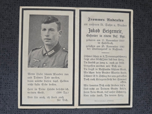 Sterbebild Gefreiter Haselbach 1. Komp. Inf. Regt. 339 Urwanki Russland