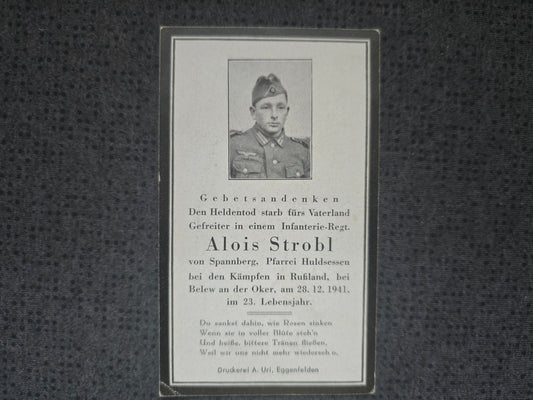 Sterbebild Gefreiter Moosham 11. Komp. Inf. Regt. 331 Alexandrowka Russland