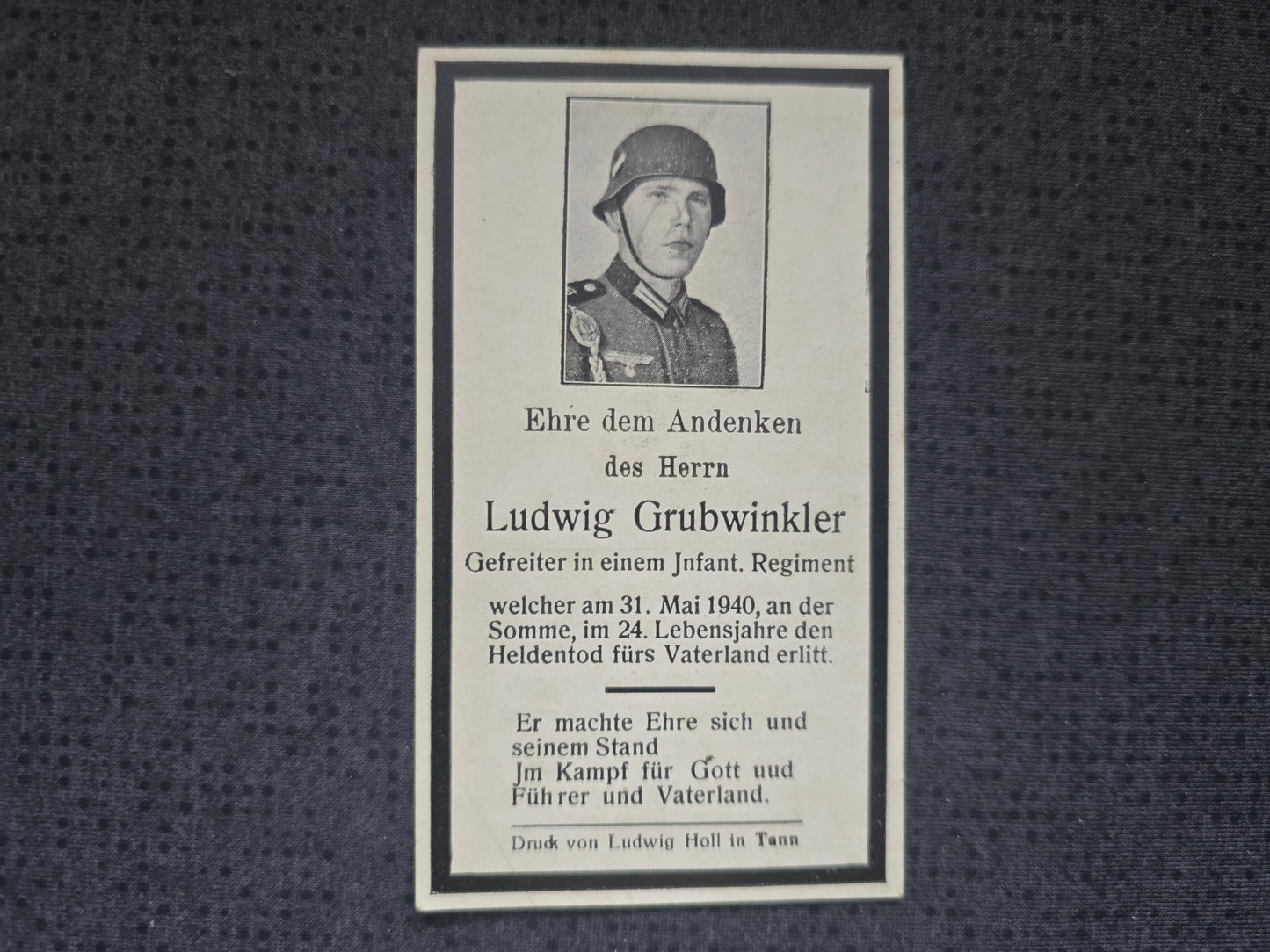 Sterbebild Gefreiter Langeneck 2. Inf.  Regt. 179 Doullens Somme Frankreich